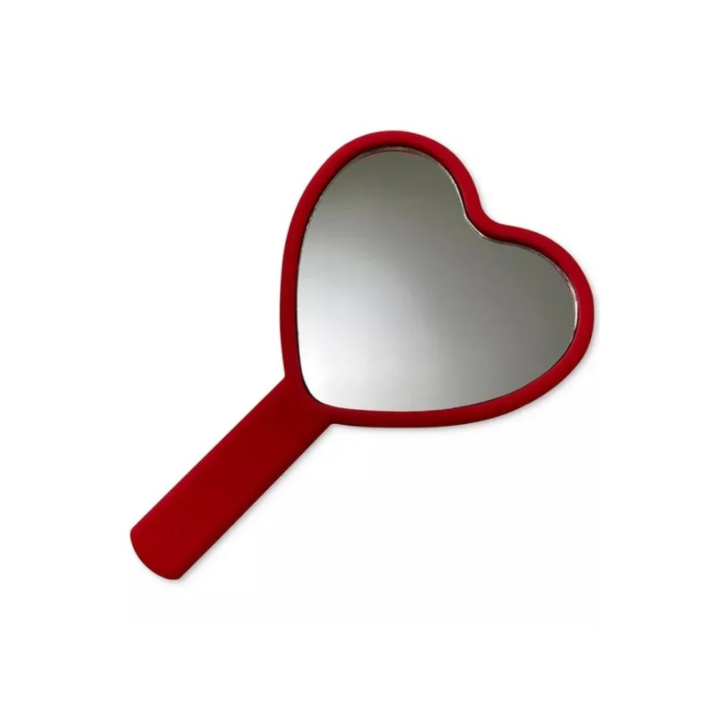 Hello Gorgeous Red White Heart Mirror ,Handheld Glass,Boxed,6.5 x 4.75 in-NEW